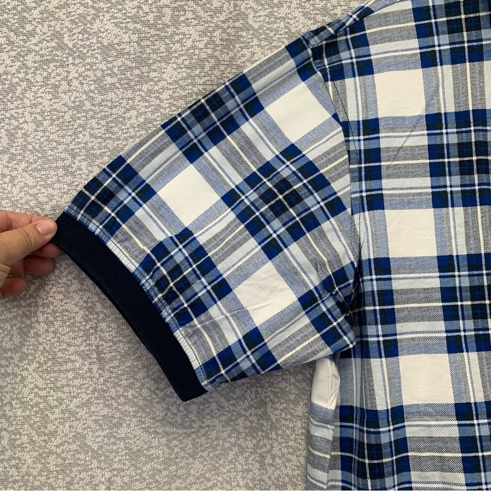 DANIEL CREMIEUX Men's Plaid Short Sleeve Blue & White Polo Shirt NWT Medium #959 - Picture 3 of 10